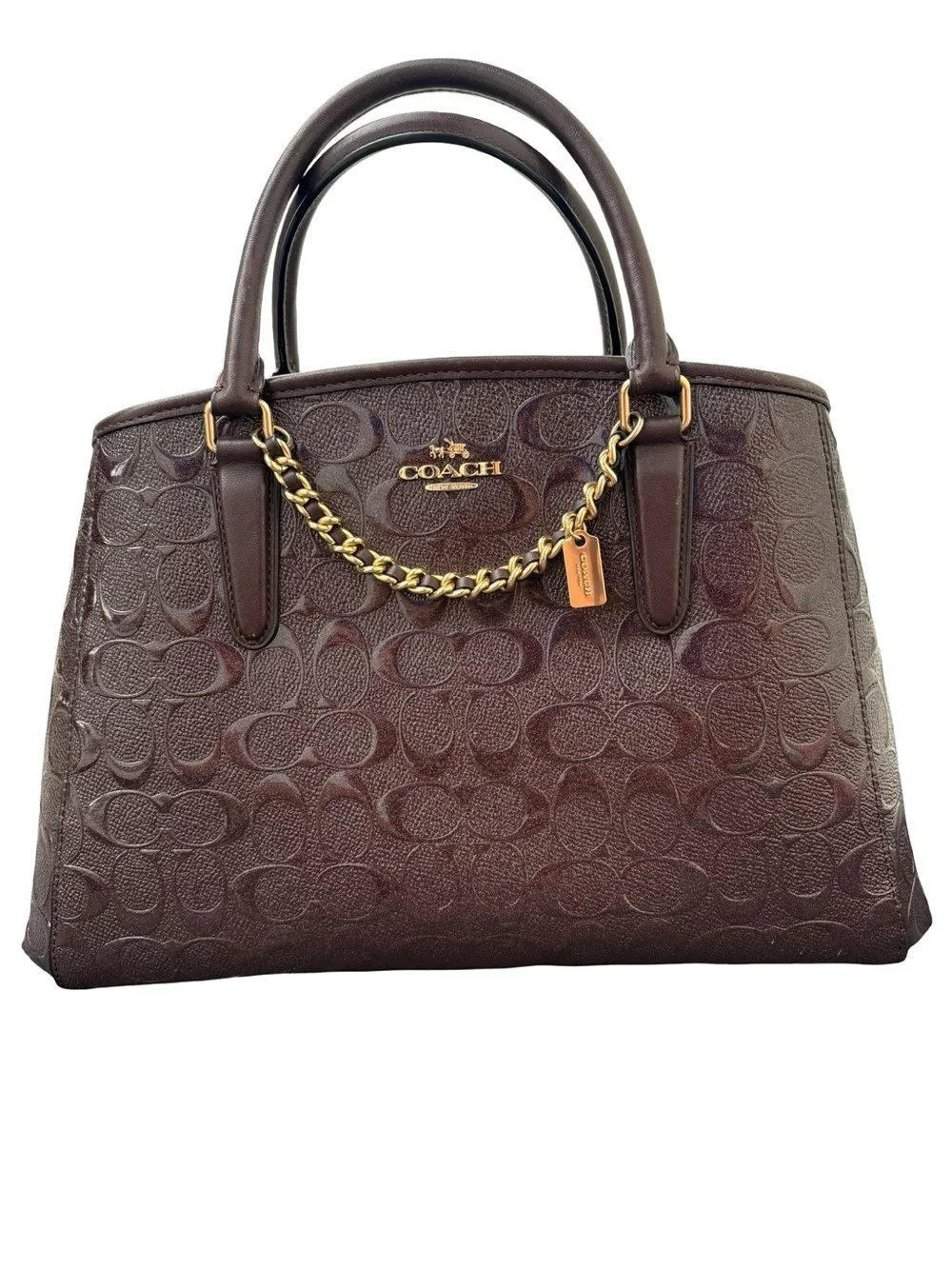Coach Margot Carryall in Signature Debossed Patent Leather Oxblood